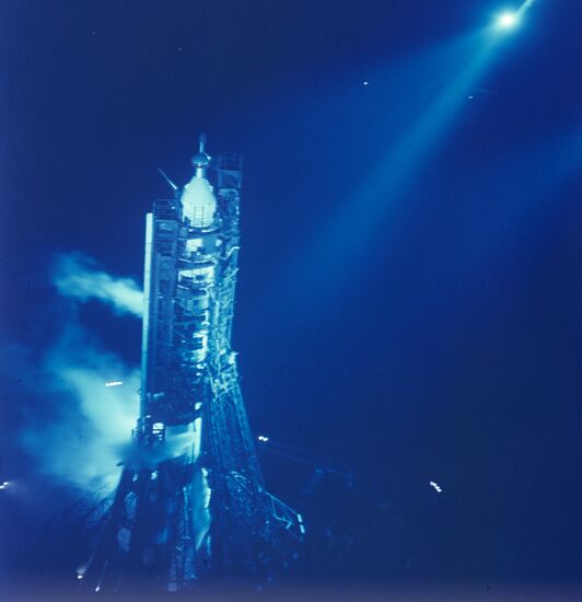 Boost rocket with space ship Soyuz-10