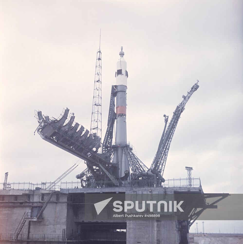 Boost rocket with space ship Soyuz-10