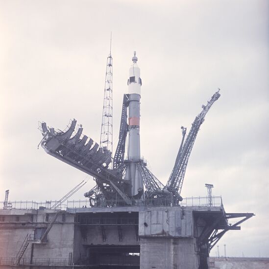 Boost rocket with space ship Soyuz-10