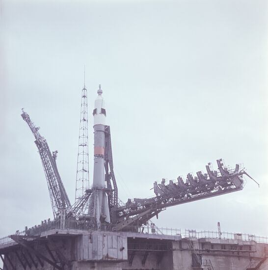 Boost rocket with space ship Soyuz-10