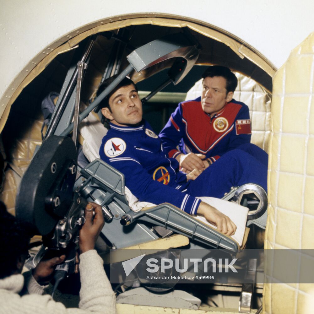 Cosmonauts Yevgeny Khrunov and Jose Armando Lopez Falcon