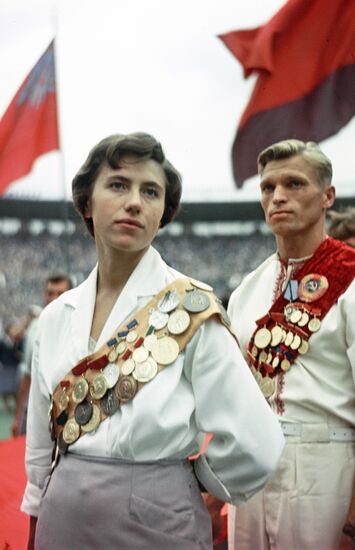 Gymnasts Tamara Manina and Boris Shakhlin