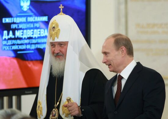 Patriarch Kirill and Prime Minister Vladimir Putin