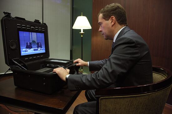Dmitry Medvedev watches Emergency Ministry video report