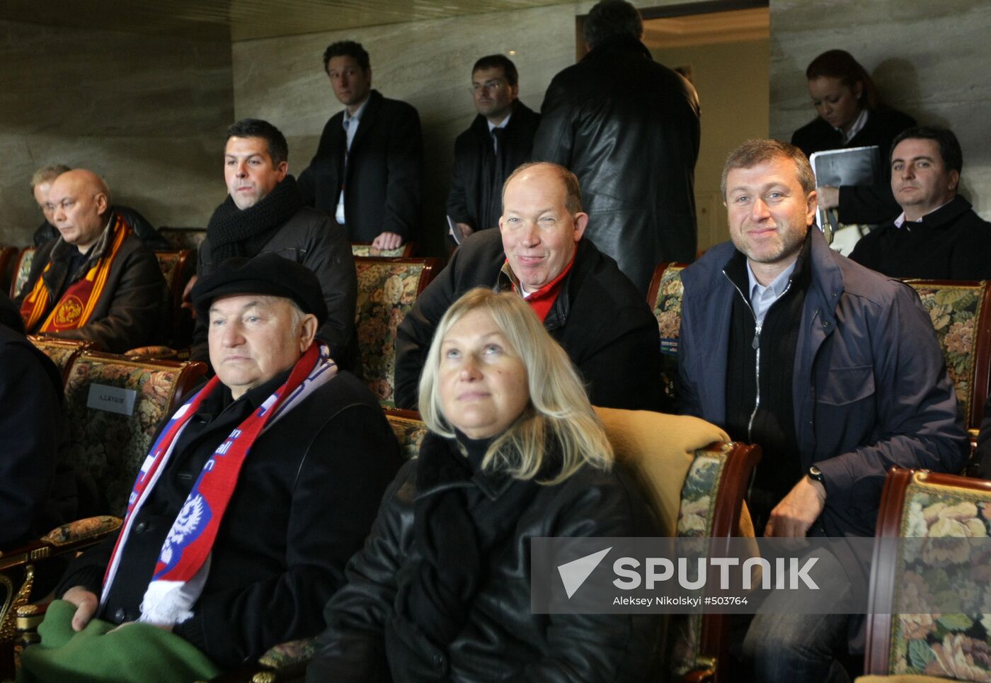 Yury Luzhkov attends Russia vs. Slovenia football match