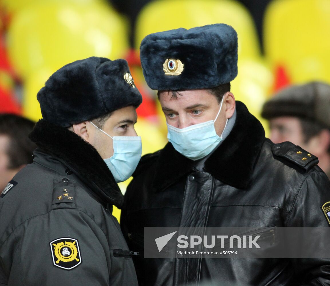 Police provide security at Russia vs. Slovenia football match
