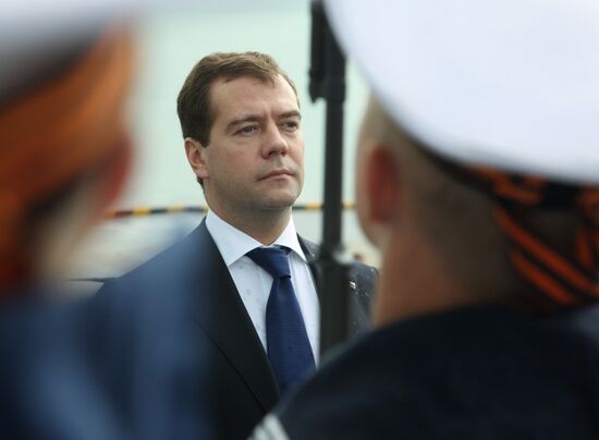 Dmitry Medvedev visiting the Varyag cruiser