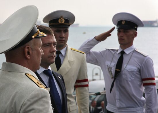 Dmitry Medvedev visiting the Varyag cruiser