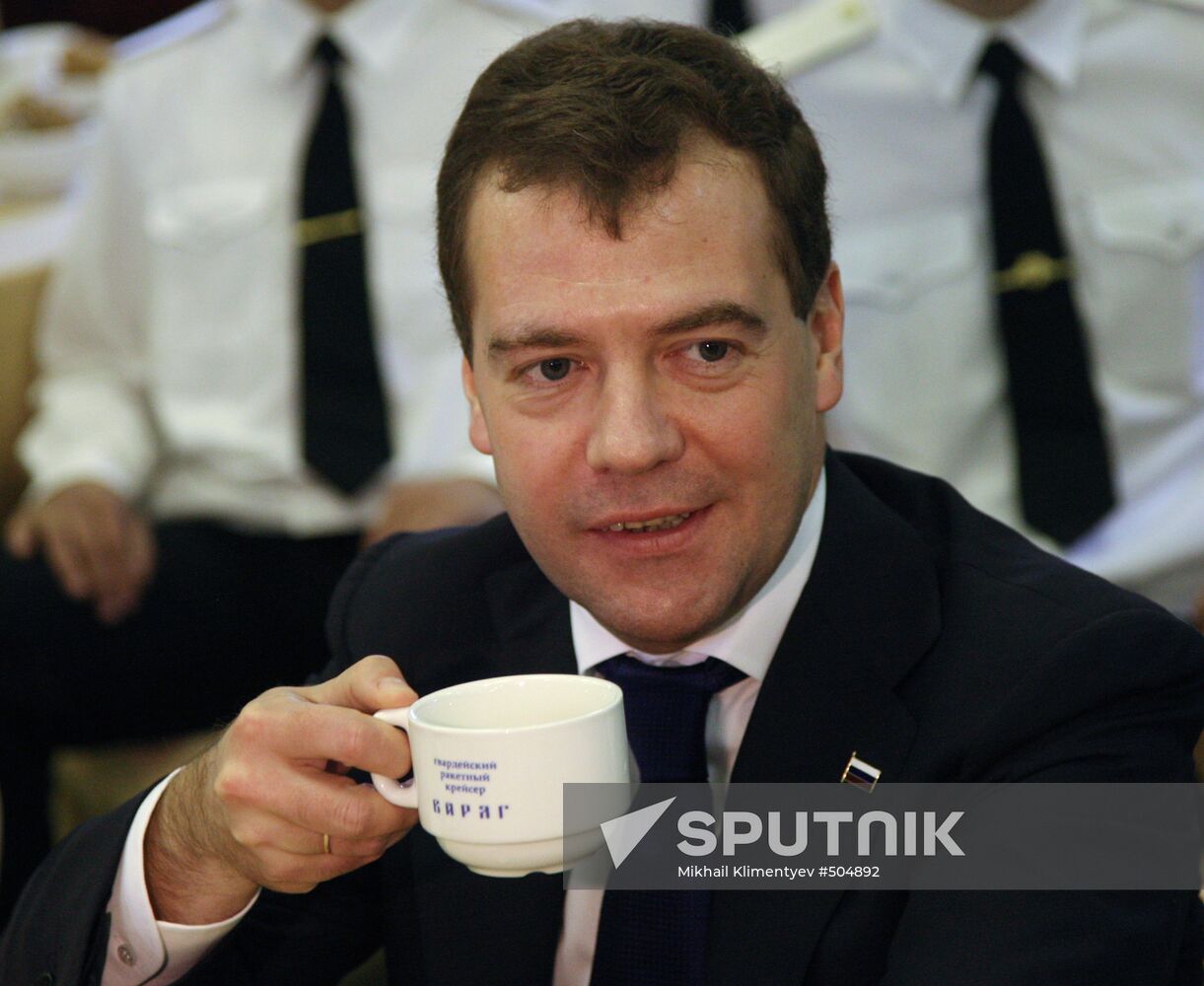 Dmitry Medvedev visiting the Varyag cruiser