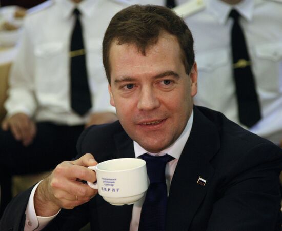 Dmitry Medvedev visiting the Varyag cruiser