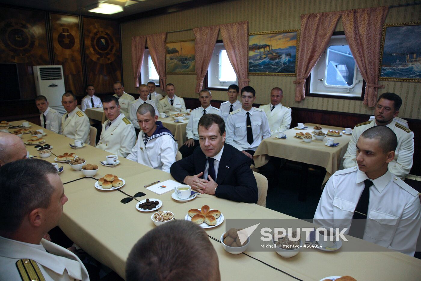 Dmitry Medvedev visiting the Varyag cruiser