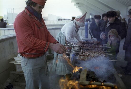 Shashlyk vendors at "Russian winter" festival