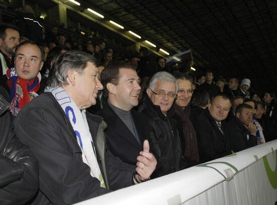 Dmitry Medvedev attends Slovenia vs. Russia World Cup qualifier