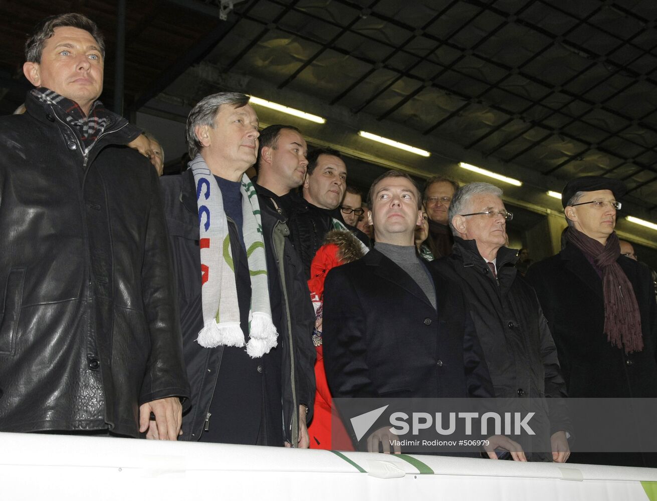 Dmitry Medvedev attends Slovenia vs. Russia World Cup qualifier