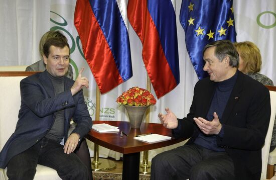 Dmitry Medvedev attends Slovenia vs. Russia World Cup qualifier