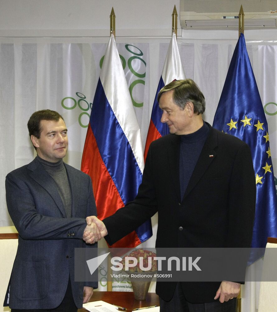 Dmitry Medvedev attends Slovenia vs. Russia World Cup qualifier