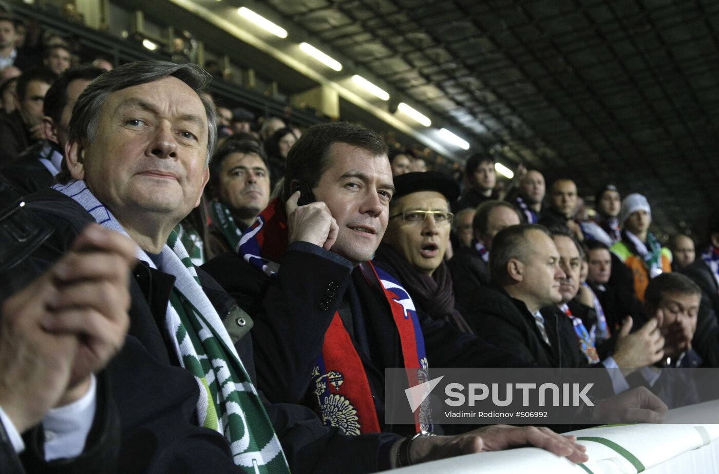 Dmitry Medvedev attends Slovenia vs. Russia World Cup qualifier