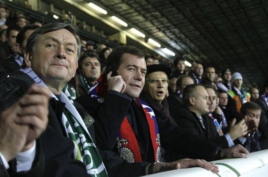 Dmitry Medvedev attends Slovenia vs. Russia World Cup qualifier