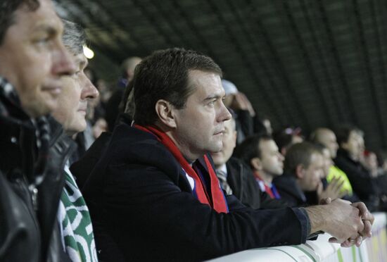 Dmitry Medvedev attends Slovenia vs. Russia World Cup qualifier