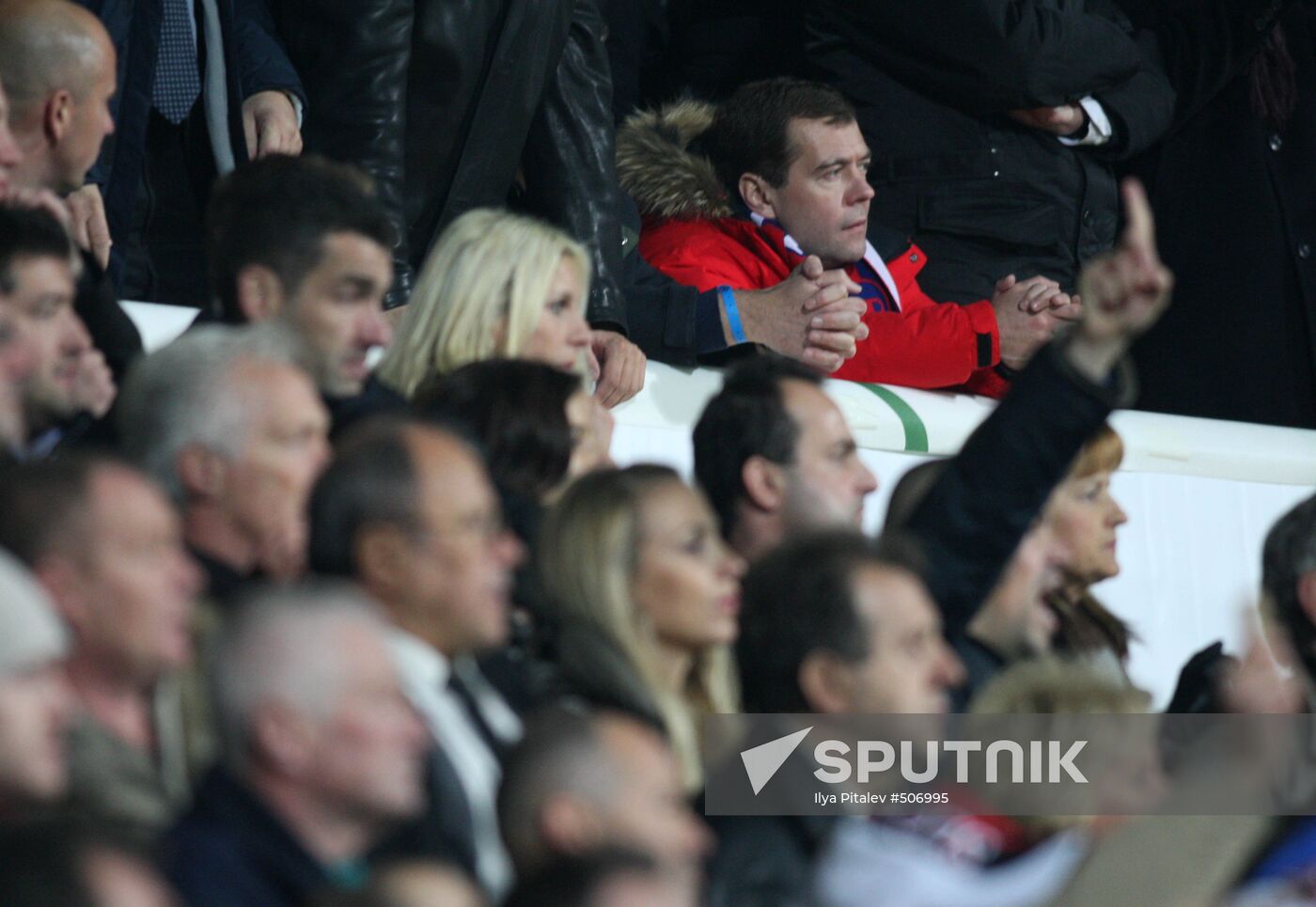 Dmitry Medvedev attends Slovenia vs. Russia World Cup qualifier