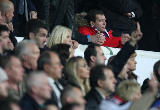 Dmitry Medvedev attends Slovenia vs. Russia World Cup qualifier