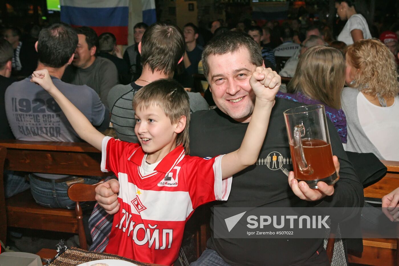 Soccer fans in one of Kaliningrad's bars