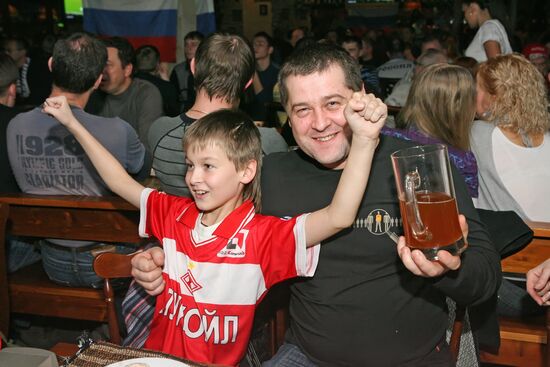 Soccer fans in one of Kaliningrad's bars