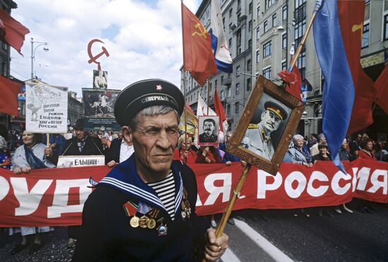 War Veteran Bearing Stalin's Portrait