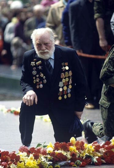 Victory Day. War Veteran at Eternal Flame