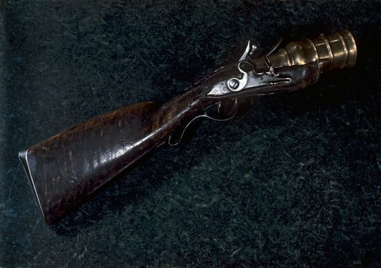 A flintlock hand-held mortar