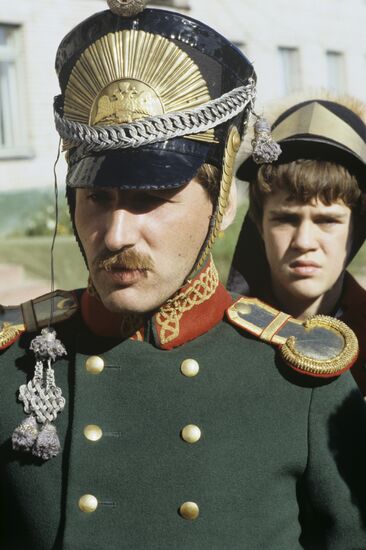Restored captain's uniform of artillery troops of Great Patriotic War of 1812