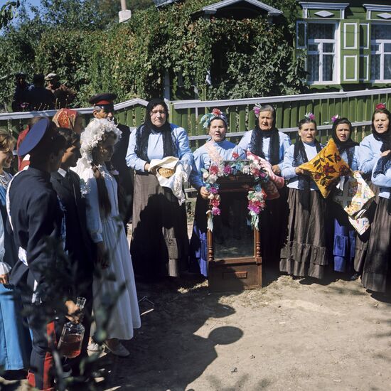 Newlyweds and fellow villagers