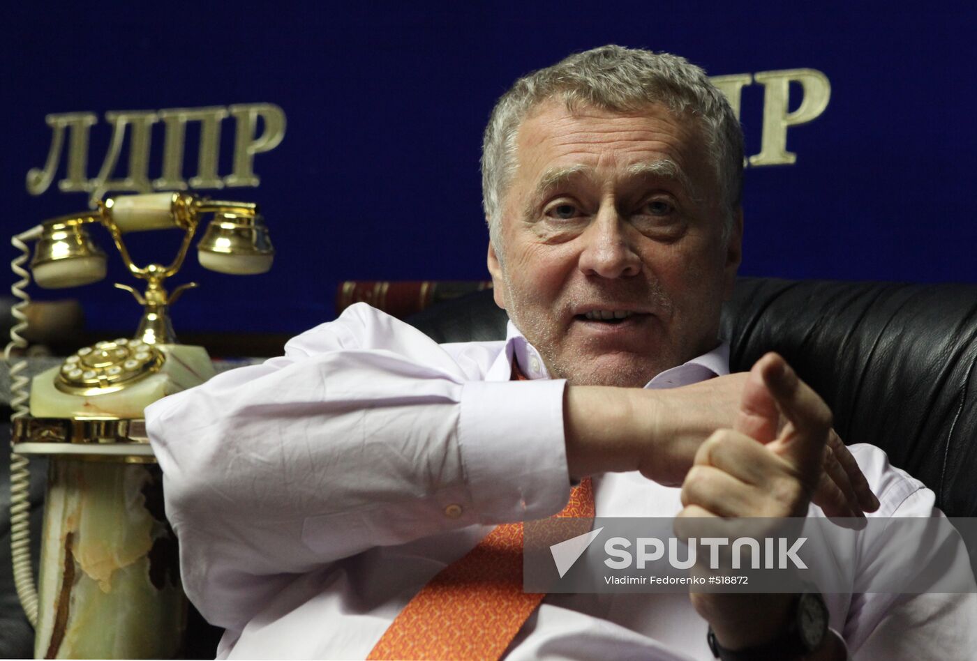 LDPR leader Vladimir Zhirinovsky speaks to journalists