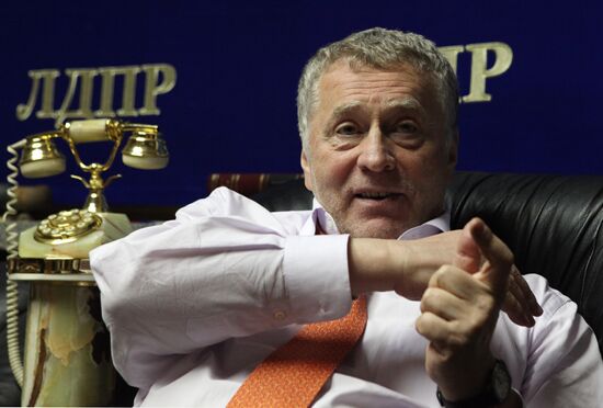 LDPR leader Vladimir Zhirinovsky speaks to journalists