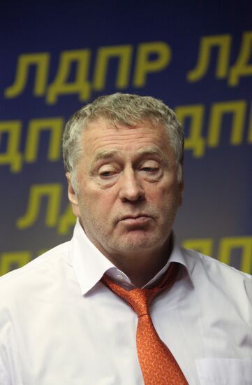 LDPR leader Vladimir Zhirinovsky speaks to journalists
