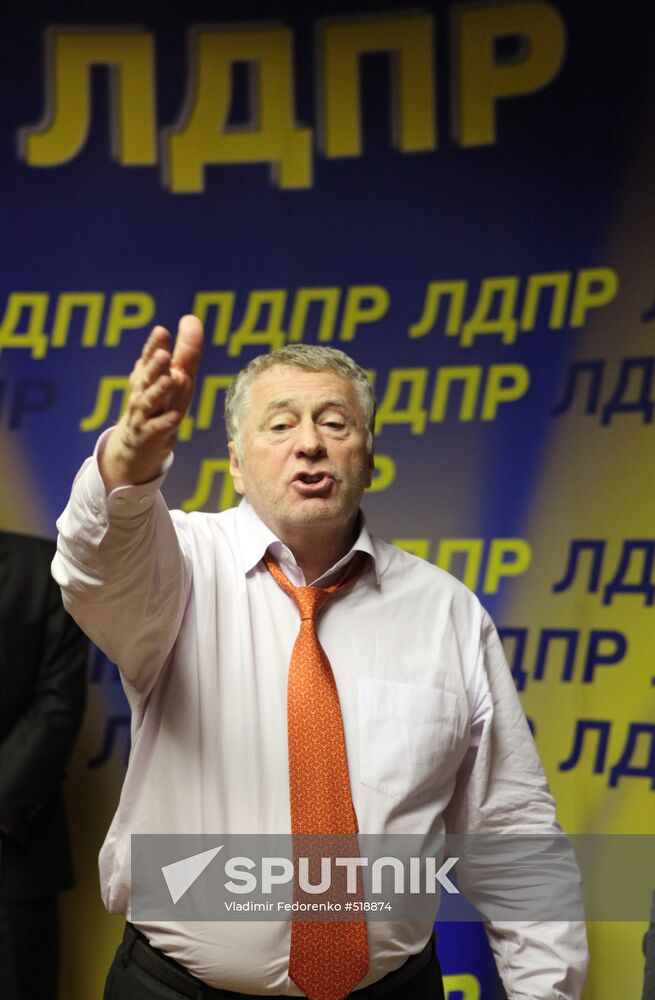 LDPR leader Vladimir Zhirinovsky speaks to journalists