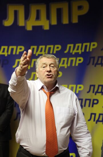 LDPR leader Vladimir Zhirinovsky speaks to journalists