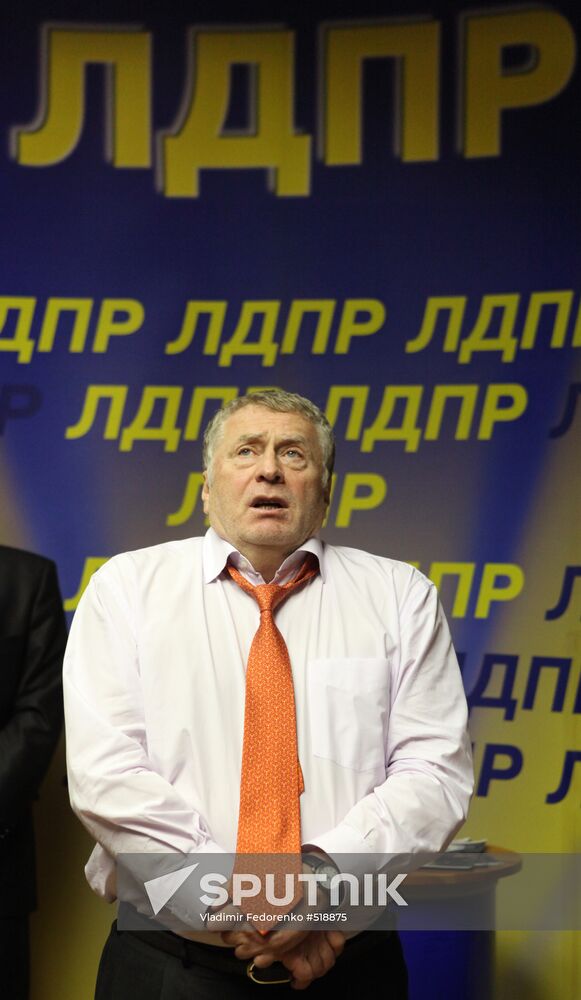 LDPR leader Vladimir Zhirinovsky speaks to journalists