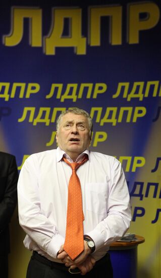 LDPR leader Vladimir Zhirinovsky speaks to journalists