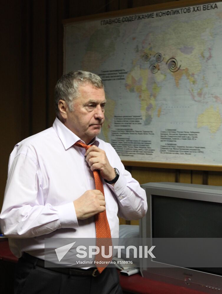 LDPR leader Vladimir Zhirinovsky speaks to journalists