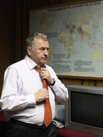 LDPR leader Vladimir Zhirinovsky speaks to journalists