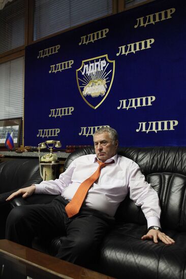 LDPR leader Vladimir Zhirinovsky speaks to journalists