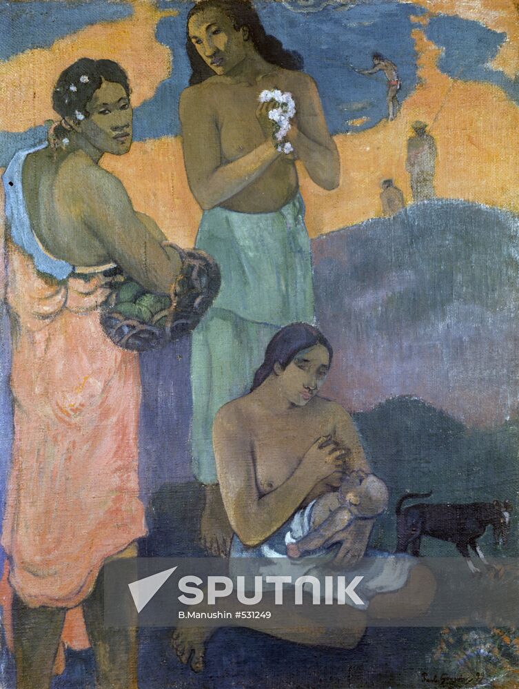 Reproduction of P. Gaugin's painting "Women on the Seashore"