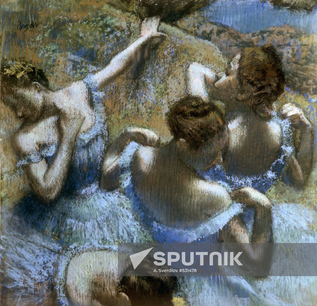 Reproduction of "Blue Dancers" painting by Edgar Degas