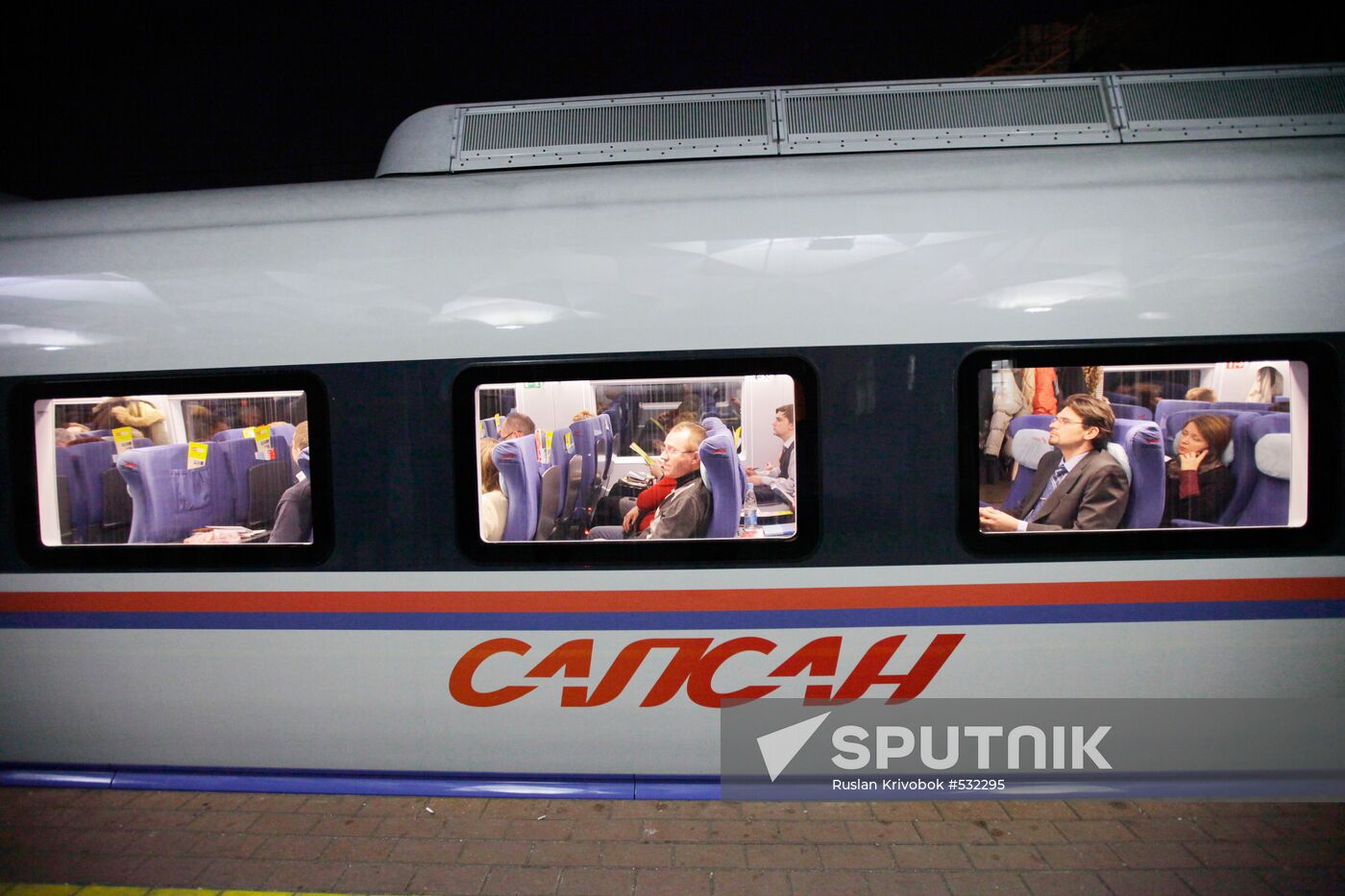 Sapsan high-speed train on its first commercial run