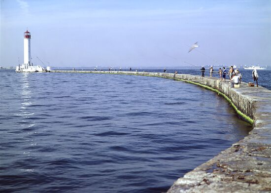 Odessa port and Vorontsovsky lighthouse