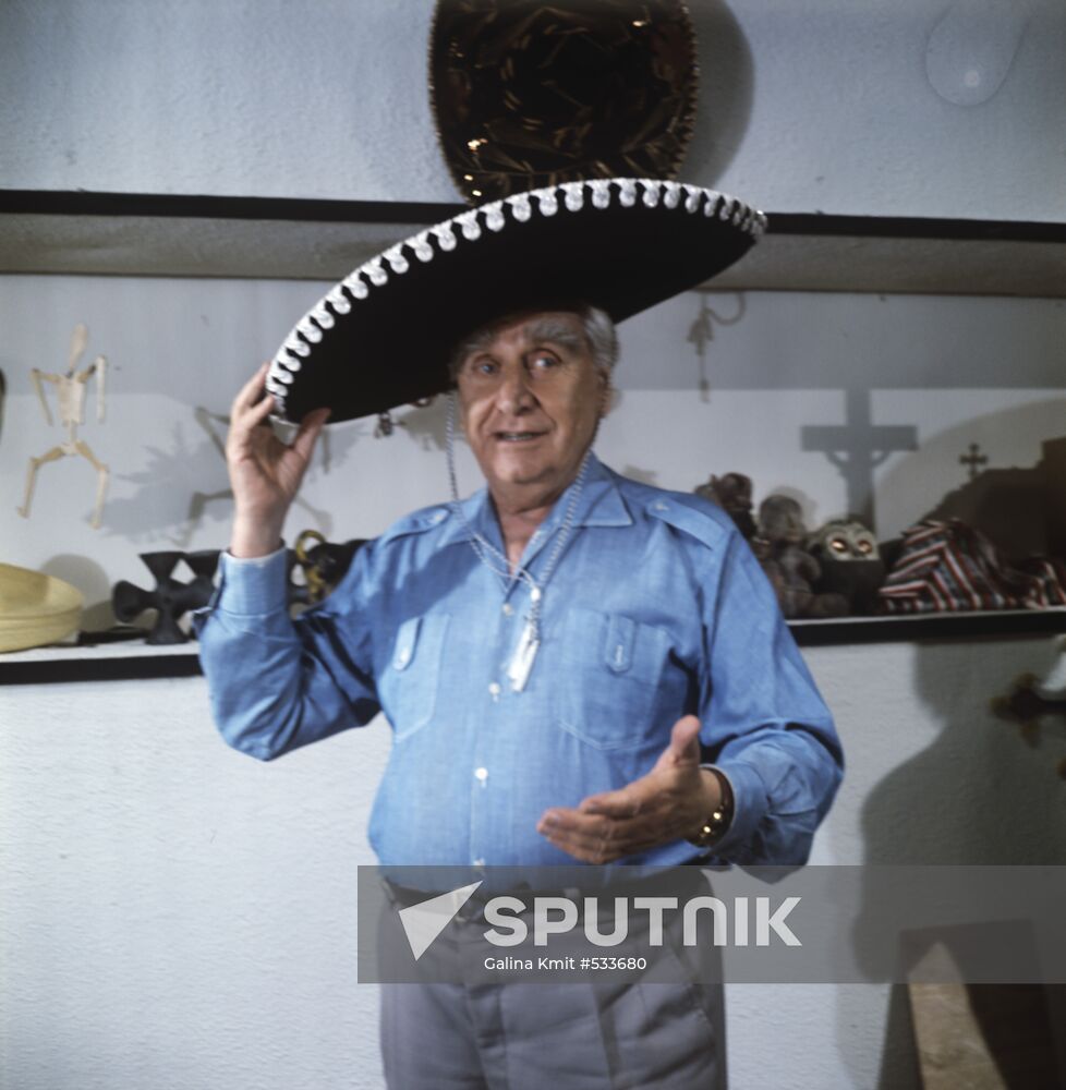Film director Grigory Alexandrov wearing sombrero