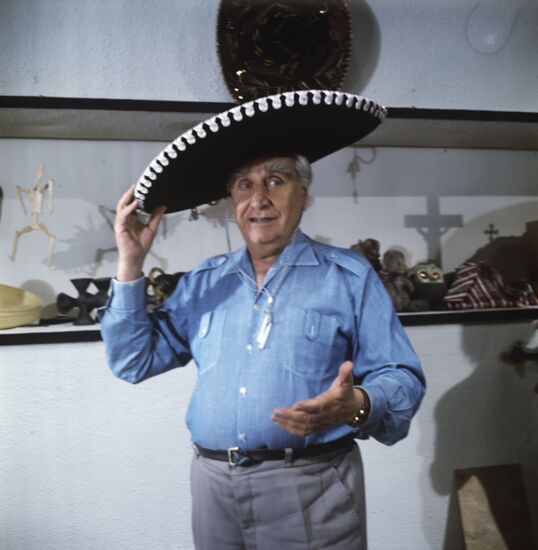 Film director Grigory Alexandrov wearing sombrero