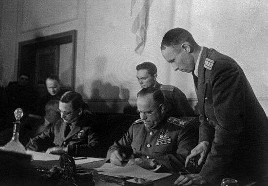 Signing of German Unconditional Surrender Act. Photocopy