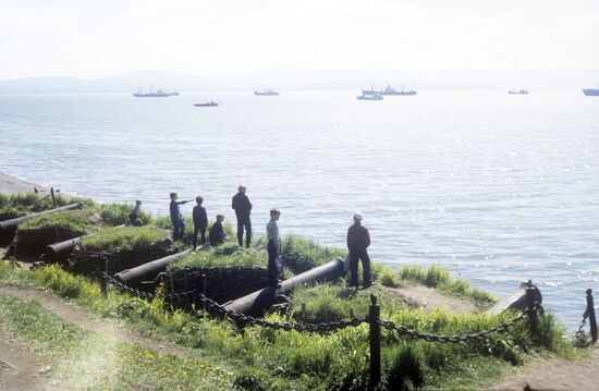Russian battery on shore of Avacha Bay